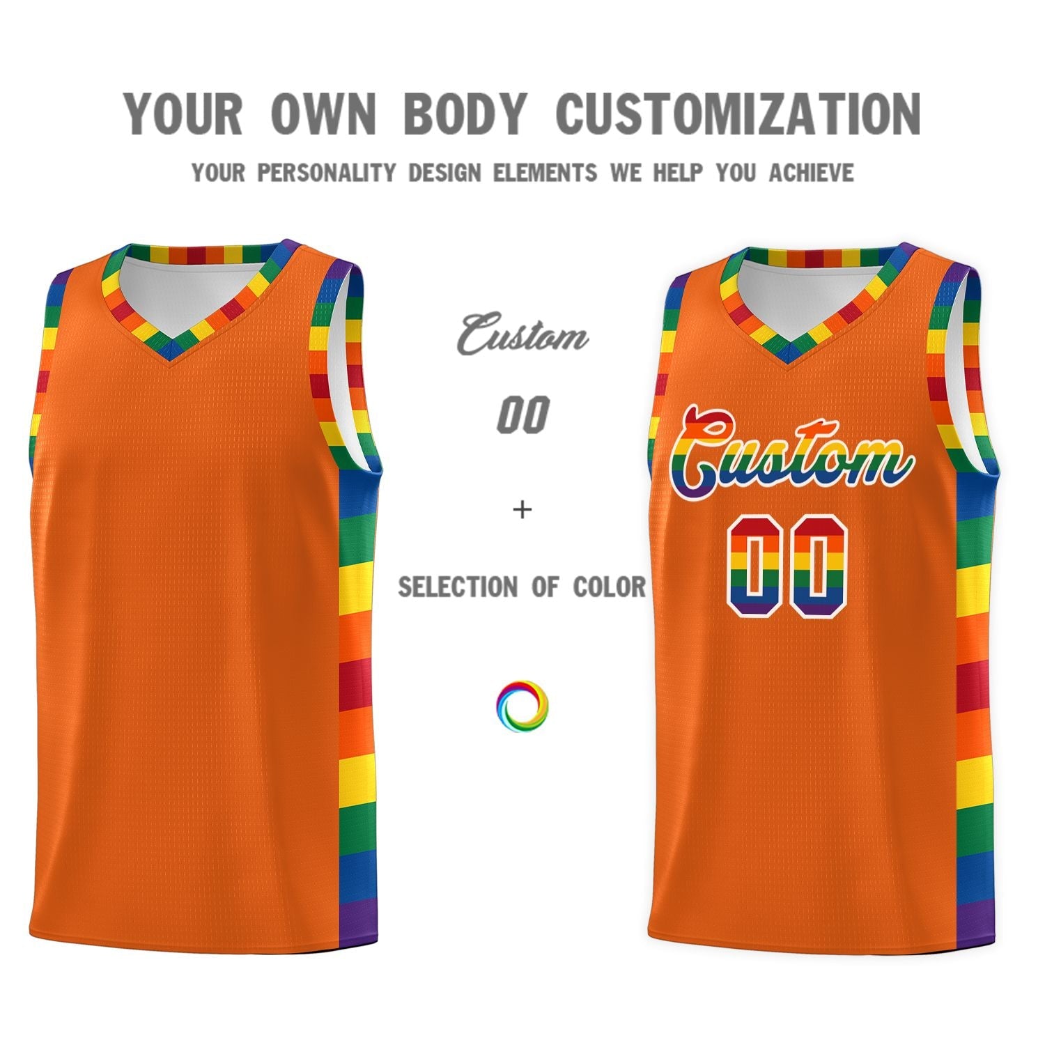 Custom Orange LGBT Rainbow For Pride Month Sports Uniform Basketball Jersey