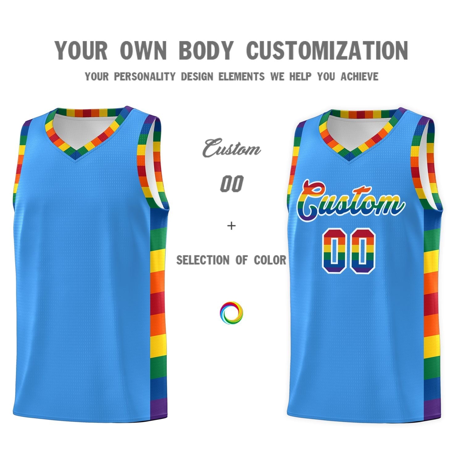 Custom Powder Blue LGBT Rainbow For Pride Month Sports Uniform Basketball Jersey