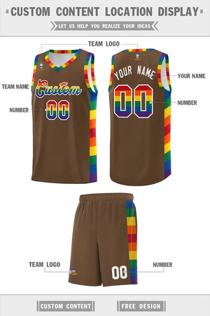 Custom Light Brown LGBT Rainbow For Pride Month Sports Uniform Basketball Jersey