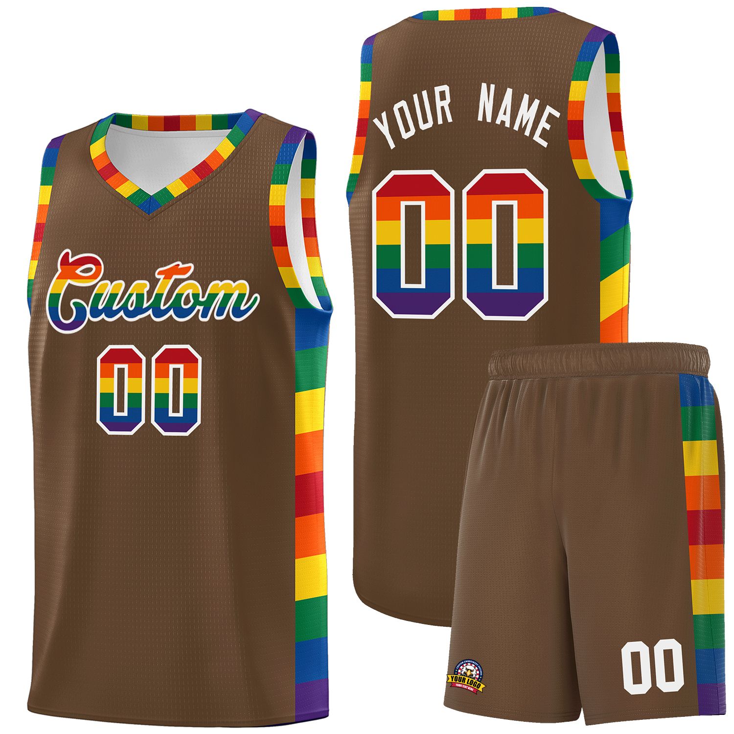 Custom Light Brown LGBT Rainbow For Pride Month Sports Uniform Basketball Jersey