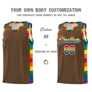 Custom Light Brown LGBT Rainbow For Pride Month Sports Uniform Basketball Jersey