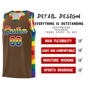 Custom Light Brown LGBT Rainbow For Pride Month Sports Uniform Basketball Jersey