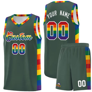 Custom Hunter Green LGBT Rainbow For Pride Month Sports Uniform Basketball Jersey