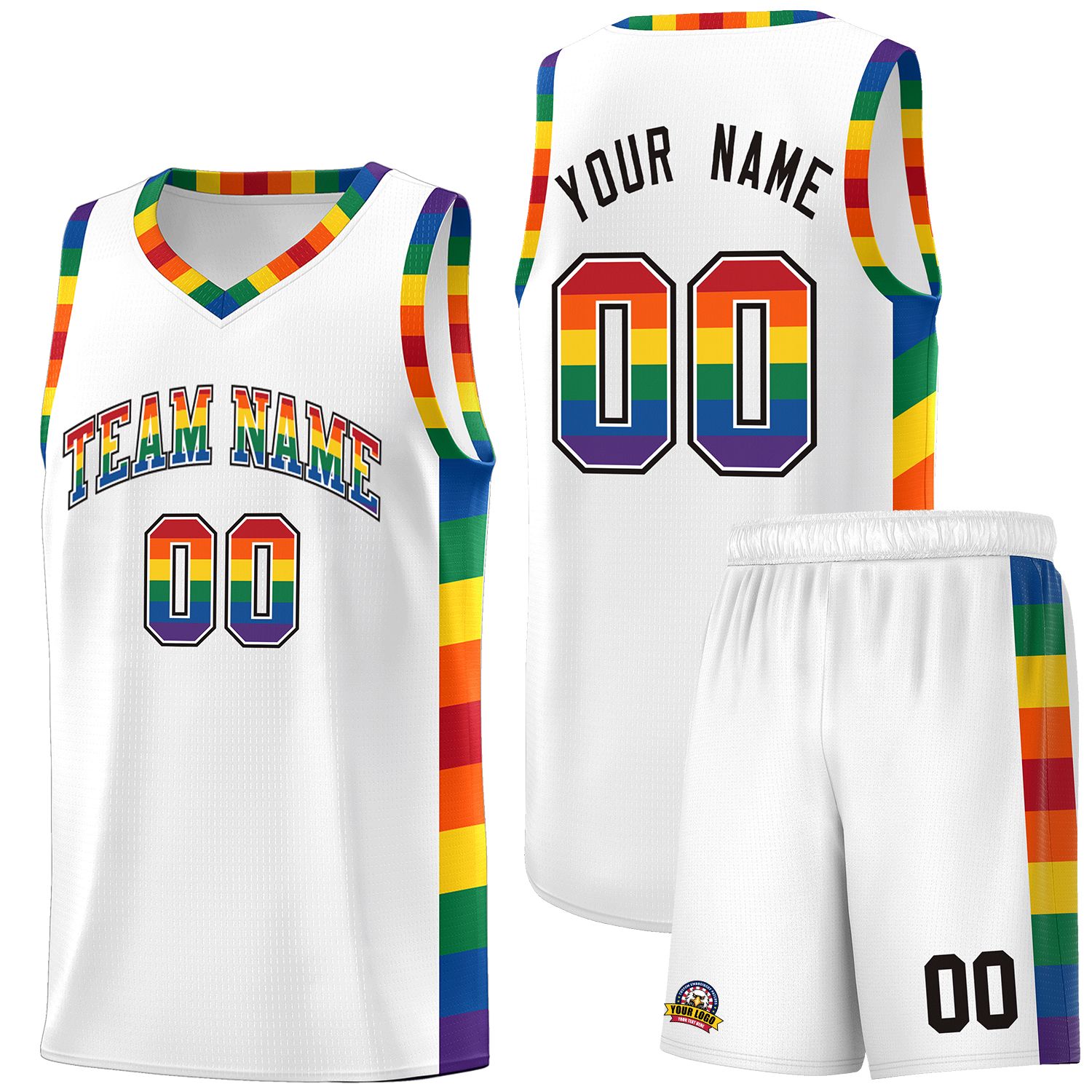 Custom White LGBT Rainbow For Pride Month Sports Uniform Basketball Jersey