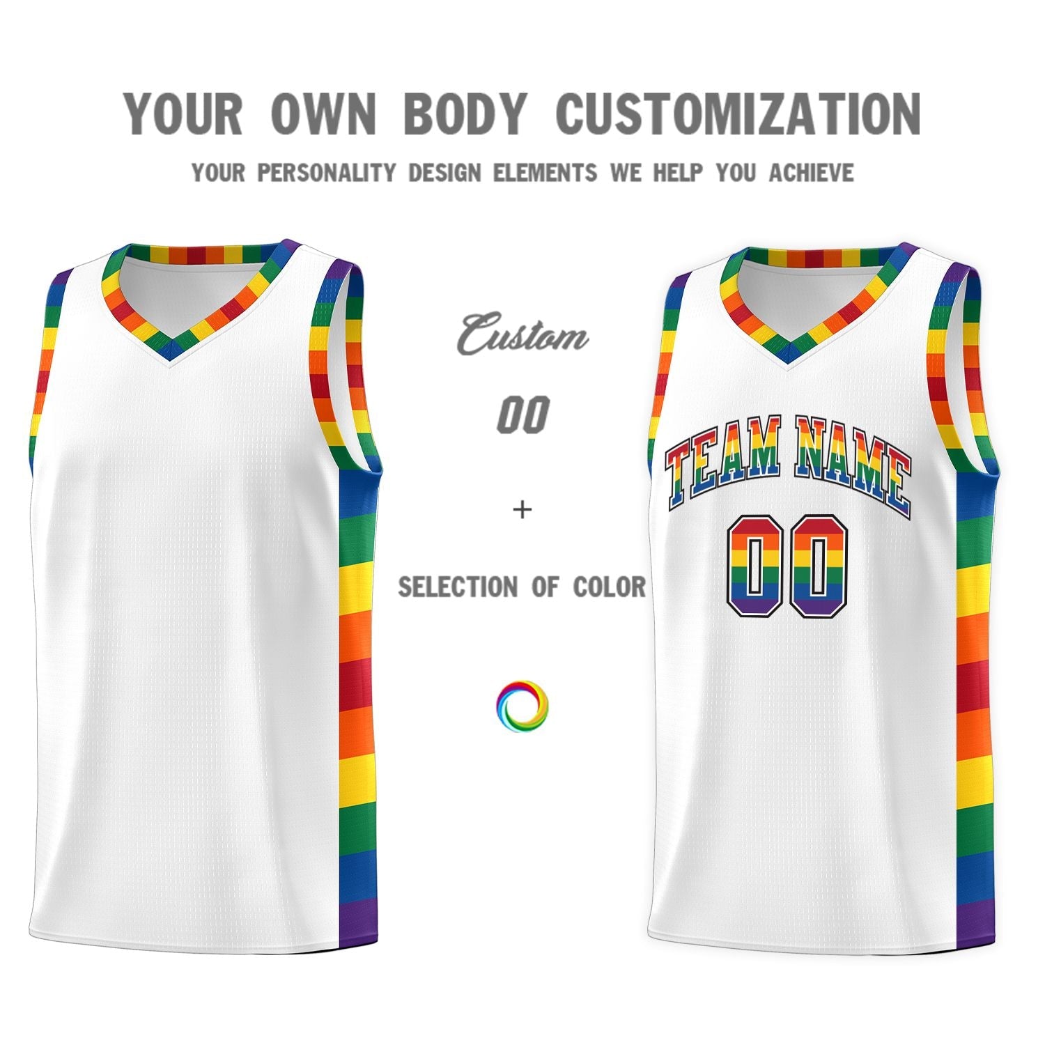 Custom White LGBT Rainbow For Pride Month Sports Uniform Basketball Jersey