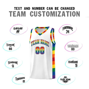 Custom White LGBT Rainbow For Pride Month Sports Uniform Basketball Jersey