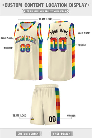 Custom Cream LGBT Rainbow For Pride Month Sports Uniform Basketball Jersey