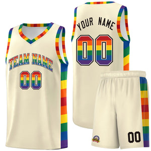 Custom Cream LGBT Rainbow For Pride Month Sports Uniform Basketball Jersey