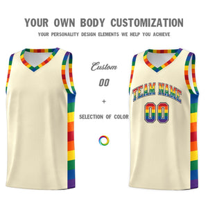 Custom Cream LGBT Rainbow For Pride Month Sports Uniform Basketball Jersey