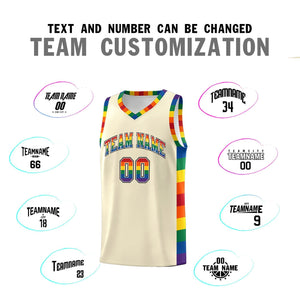 Custom Cream LGBT Rainbow For Pride Month Sports Uniform Basketball Jersey