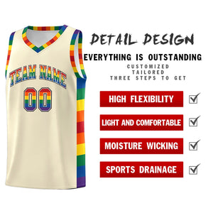 Custom Cream LGBT Rainbow For Pride Month Sports Uniform Basketball Jersey