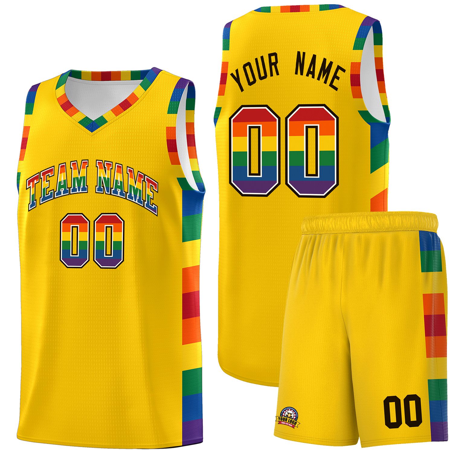 Custom Gold LGBT Rainbow For Pride Month Sports Uniform Basketball Jersey