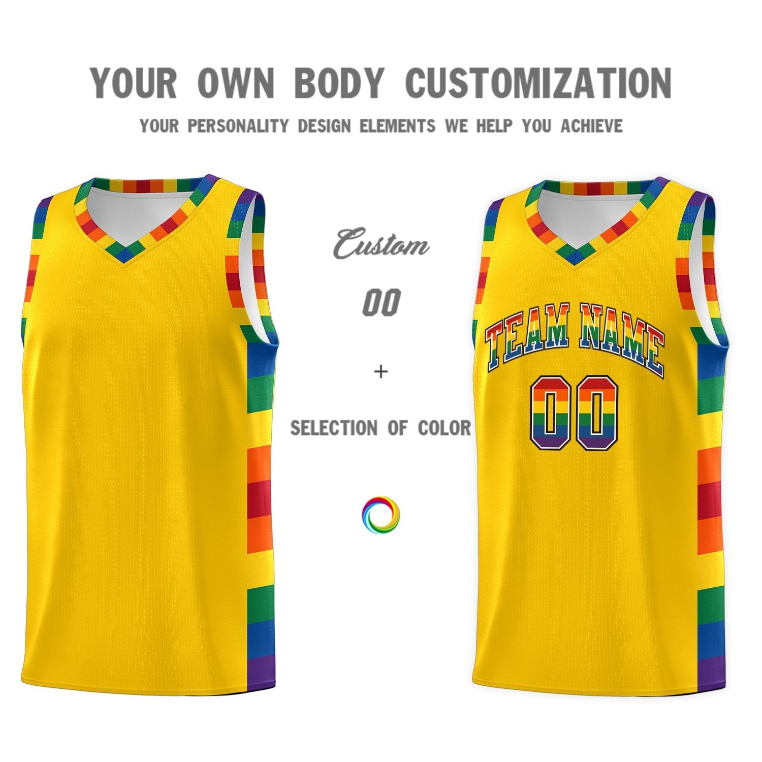 Custom Gold LGBT Rainbow For Pride Month Sports Uniform Basketball Jersey