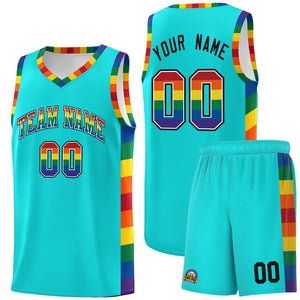 Custom Sky Blue LGBT Rainbow For Pride Month Sports Uniform Basketball Jersey