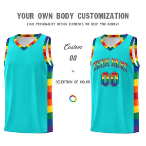 Custom Sky Blue LGBT Rainbow For Pride Month Sports Uniform Basketball Jersey