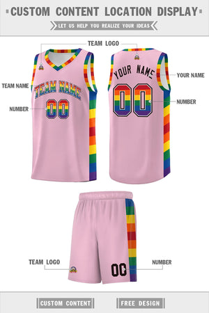 Custom Light Pink LGBT Rainbow For Pride Month Sports Uniform Basketball Jersey