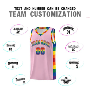 Custom Light Pink LGBT Rainbow For Pride Month Sports Uniform Basketball Jersey