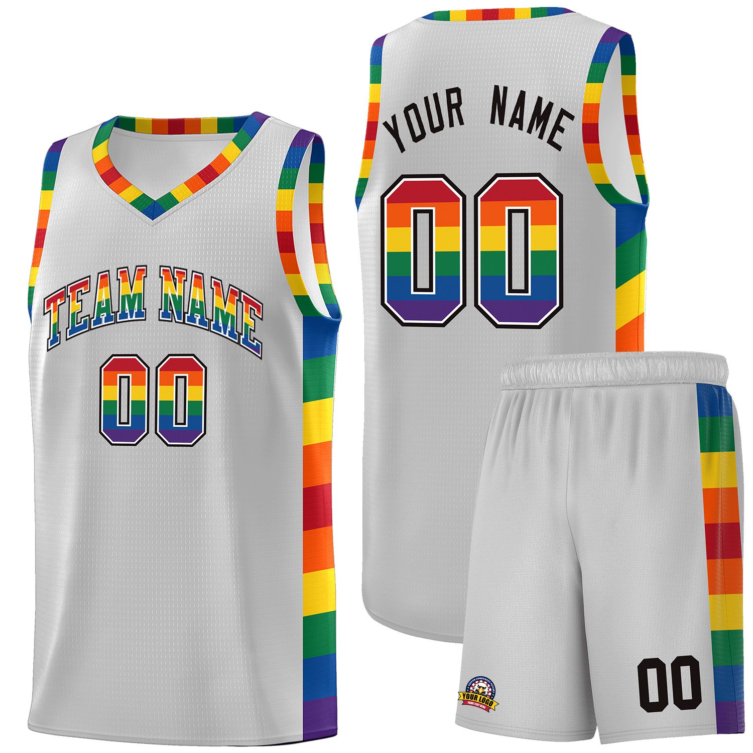 Custom Gray LGBT Rainbow For Pride Month Sports Uniform Basketball Jersey