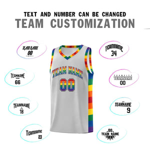 Custom Gray LGBT Rainbow For Pride Month Sports Uniform Basketball Jersey