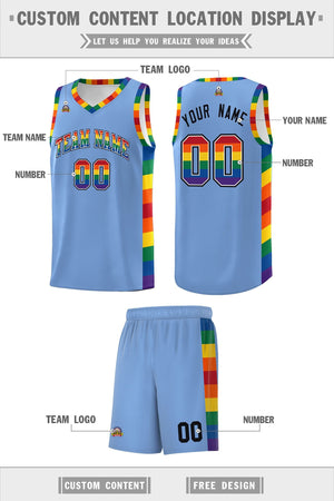 Custom Light Blue LGBT Rainbow For Pride Month Sports Uniform Basketball Jersey