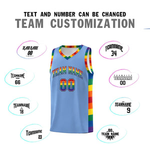 Custom Light Blue LGBT Rainbow For Pride Month Sports Uniform Basketball Jersey