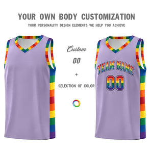 Custom Light Purple LGBT Rainbow For Pride Month Sports Uniform Basketball Jersey