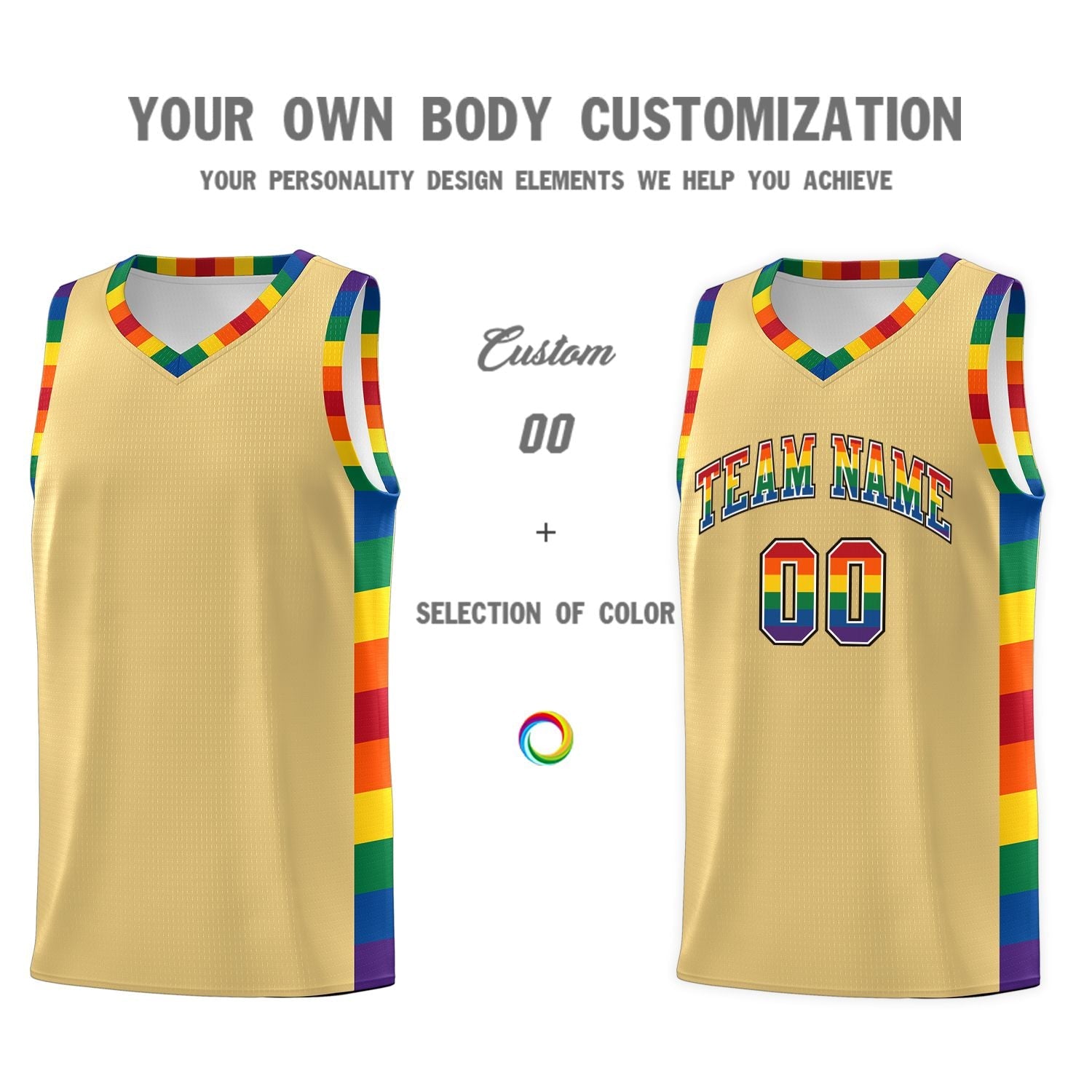 Custom Khaki LGBT Rainbow For Pride Month Sports Uniform Basketball Jersey