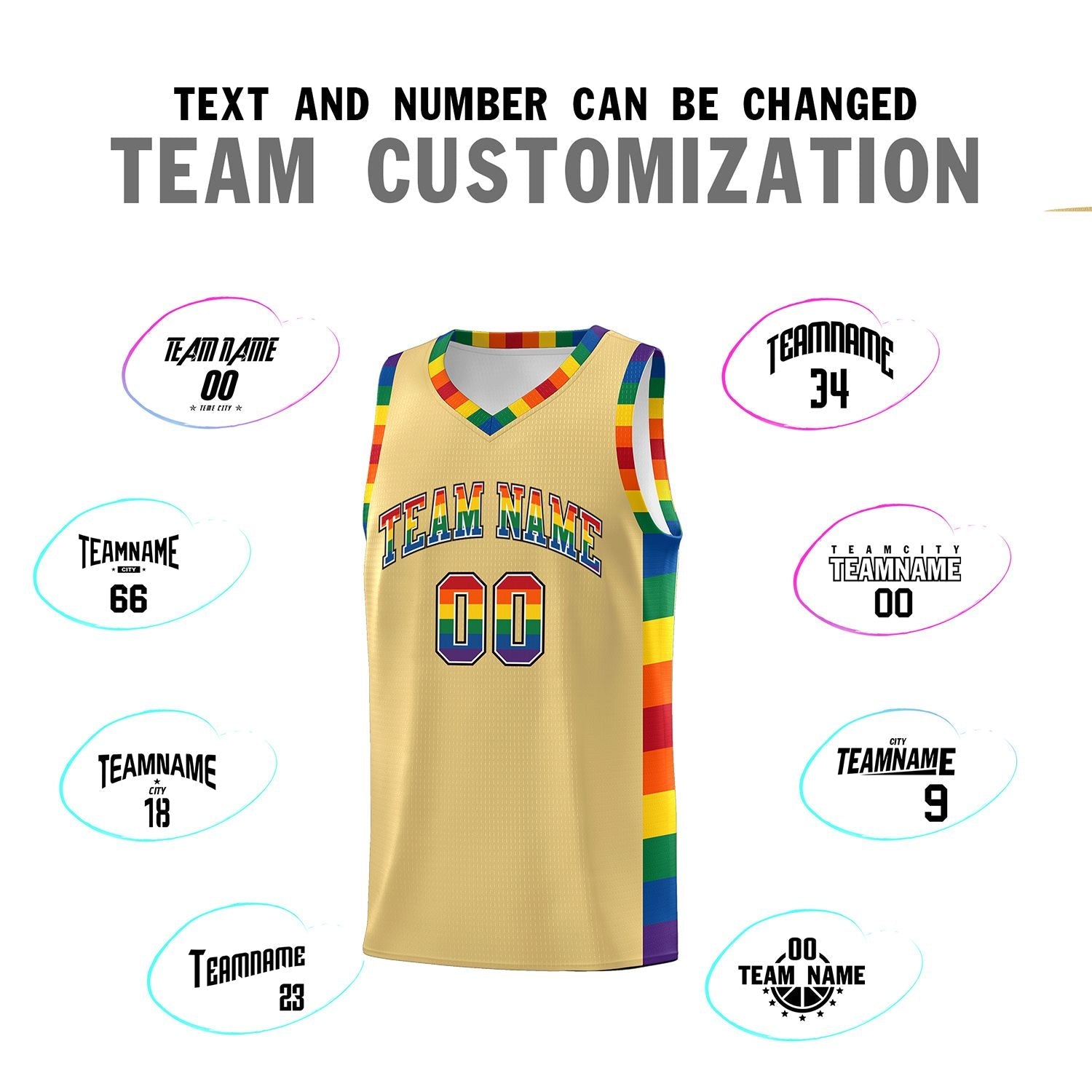 Custom Khaki LGBT Rainbow For Pride Month Sports Uniform Basketball Jersey