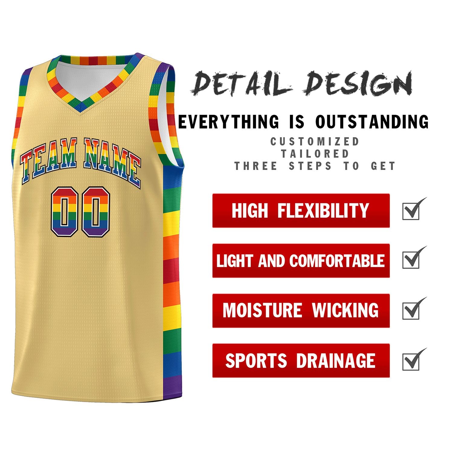 Custom Khaki LGBT Rainbow For Pride Month Sports Uniform Basketball Jersey