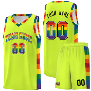 Custom Fluorescent Green LGBT Rainbow For Pride Month Sports Uniform Basketball Jersey