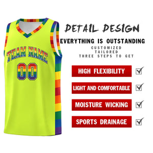 Custom Fluorescent Green LGBT Rainbow For Pride Month Sports Uniform Basketball Jersey