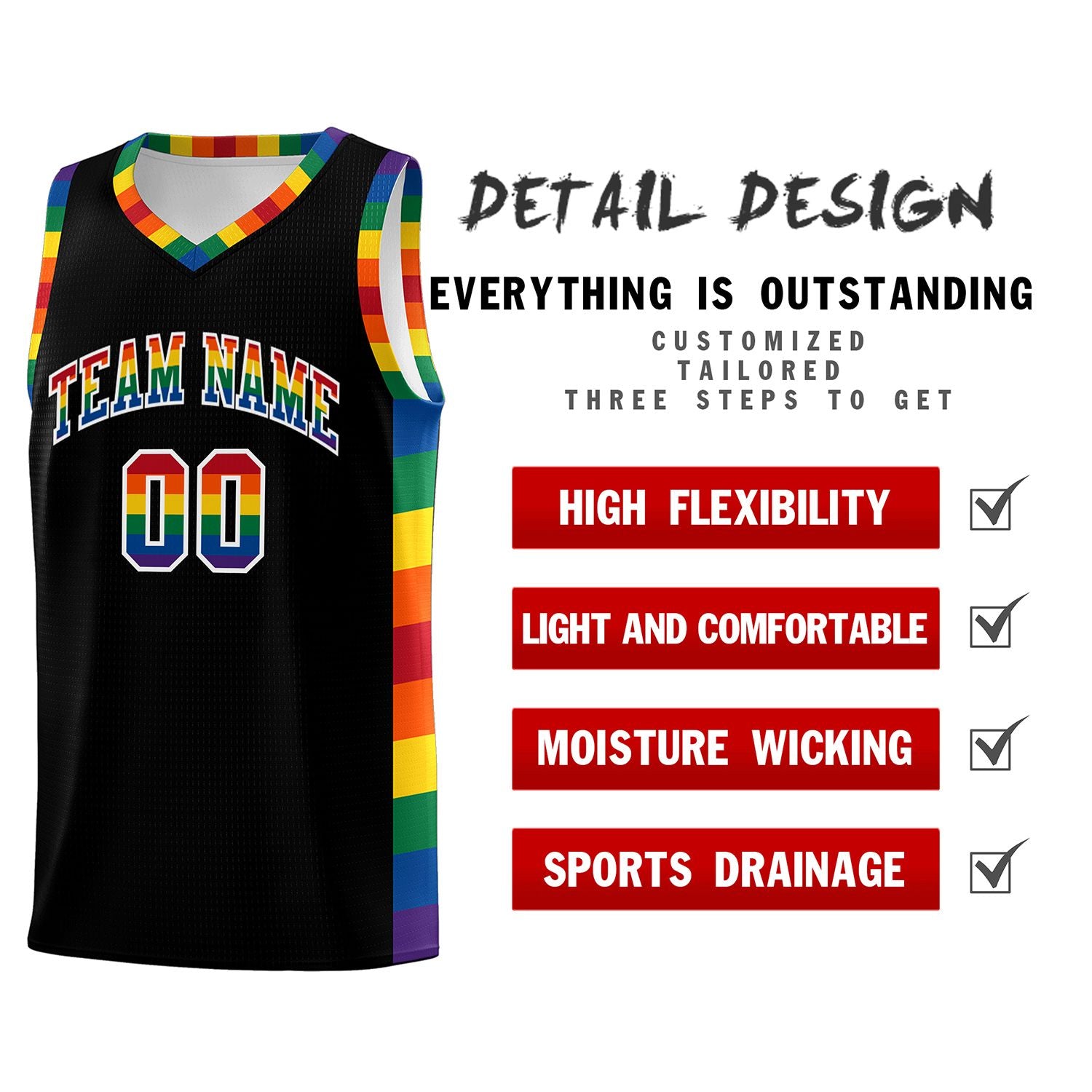 Custom Black LGBT Rainbow For Pride Month Sports Uniform Basketball Jersey