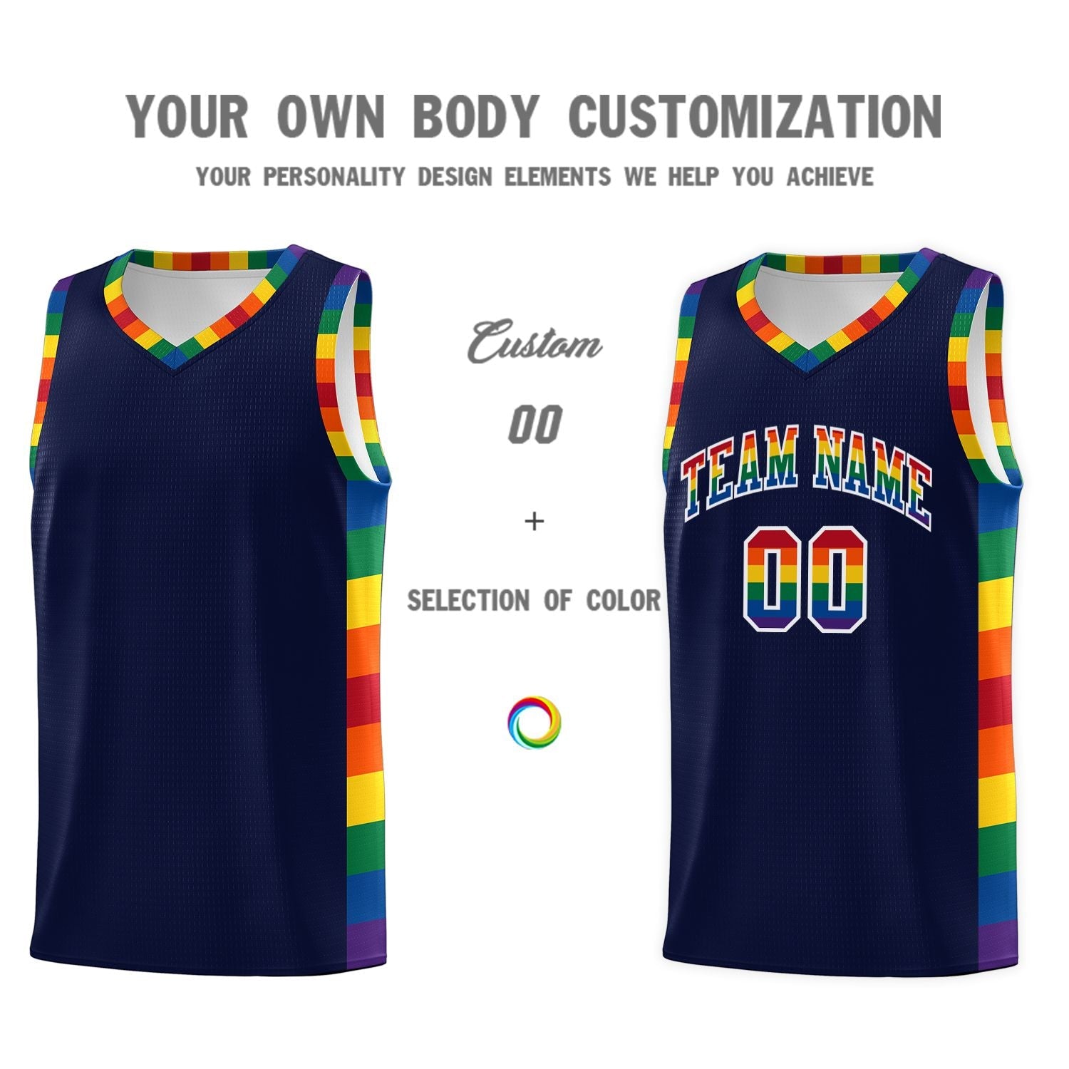 Custom Navy LGBT Rainbow For Pride Month Sports Uniform Basketball Jersey