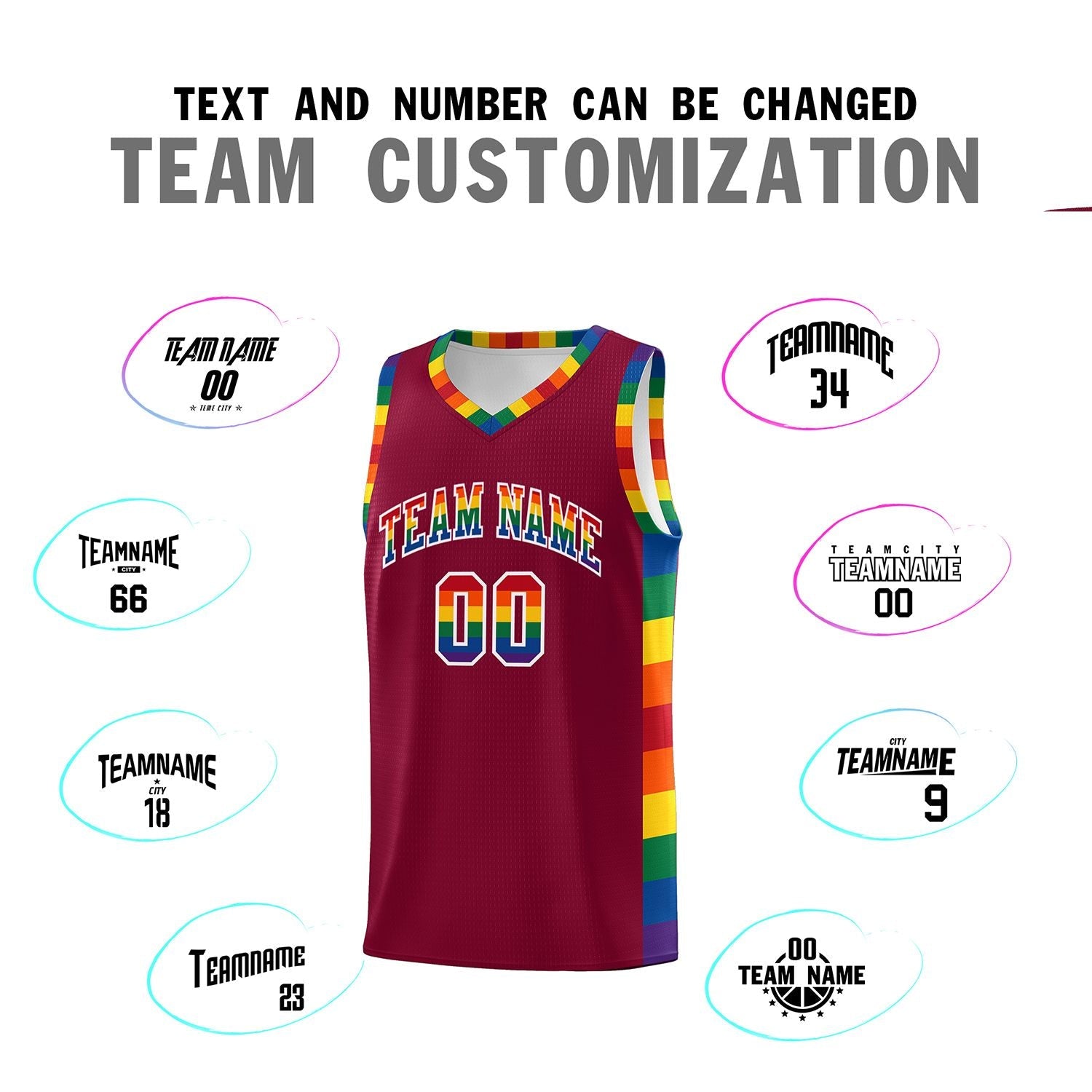 Custom Crimson LGBT Rainbow For Pride Month Sports Uniform Basketball Jersey