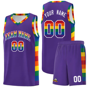 Custom Purple LGBT Rainbow For Pride Month Sports Uniform Basketball Jersey