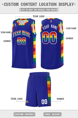 Custom Royal LGBT Rainbow For Pride Month Sports Uniform Basketball Jersey