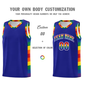 Custom Royal LGBT Rainbow For Pride Month Sports Uniform Basketball Jersey