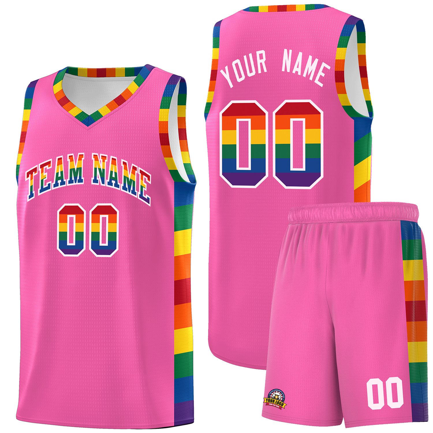 Custom Pink LGBT Rainbow For Pride Month Sports Uniform Basketball Jersey