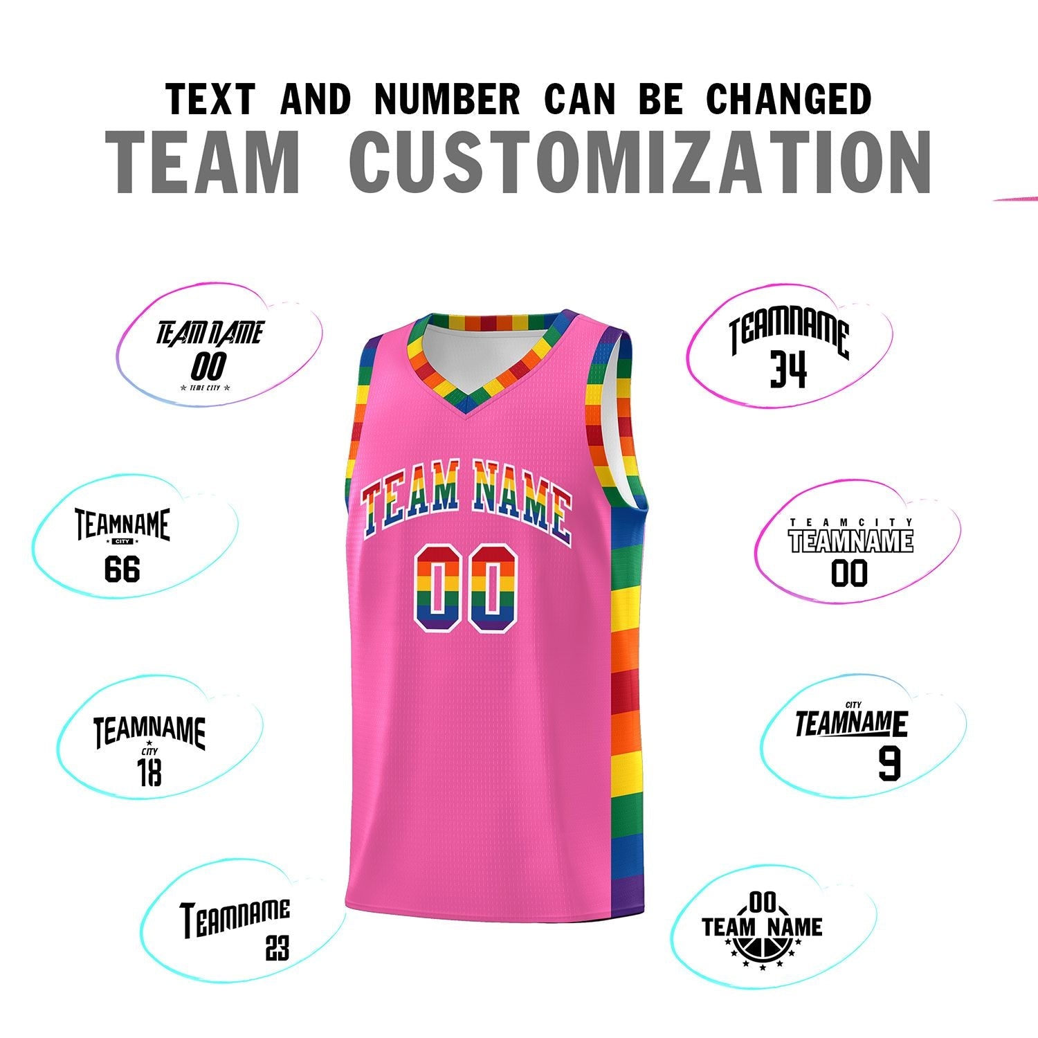 Custom Pink LGBT Rainbow For Pride Month Sports Uniform Basketball Jersey