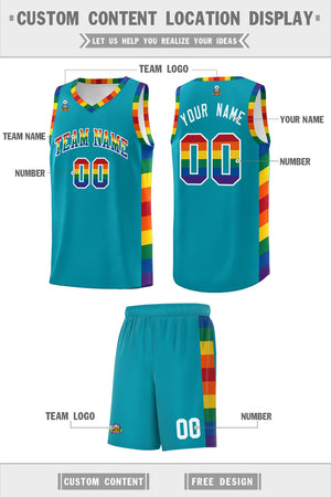 Custom Aqua LGBT Rainbow For Pride Month Sports Uniform Basketball Jersey