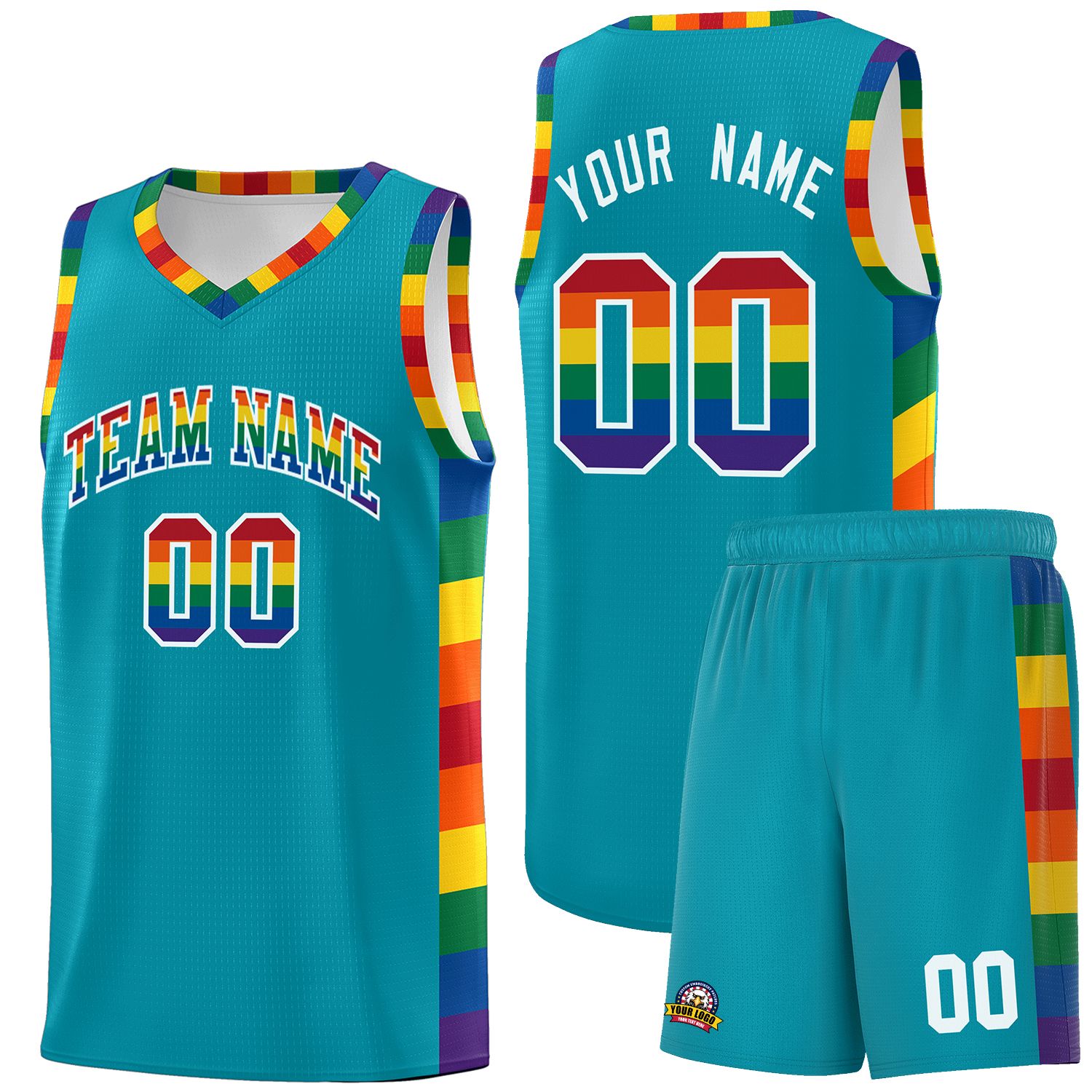 Custom Aqua LGBT Rainbow For Pride Month Sports Uniform Basketball Jersey