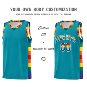 Custom Aqua LGBT Rainbow For Pride Month Sports Uniform Basketball Jersey