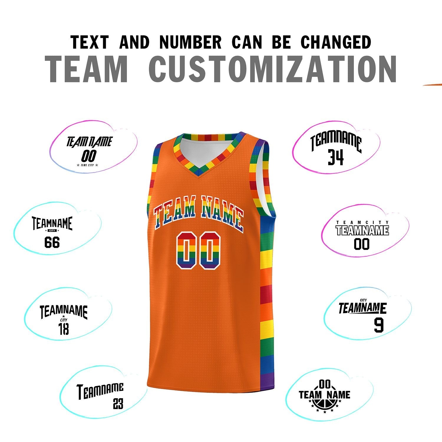 Custom Orange LGBT Rainbow For Pride Month Sports Uniform Basketball Jersey