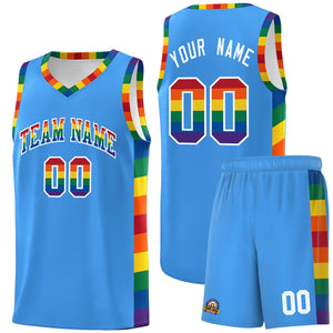 Custom Powder Blue LGBT Rainbow For Pride Month Sports Uniform Basketball Jersey