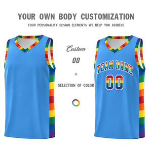 Custom Powder Blue LGBT Rainbow For Pride Month Sports Uniform Basketball Jersey