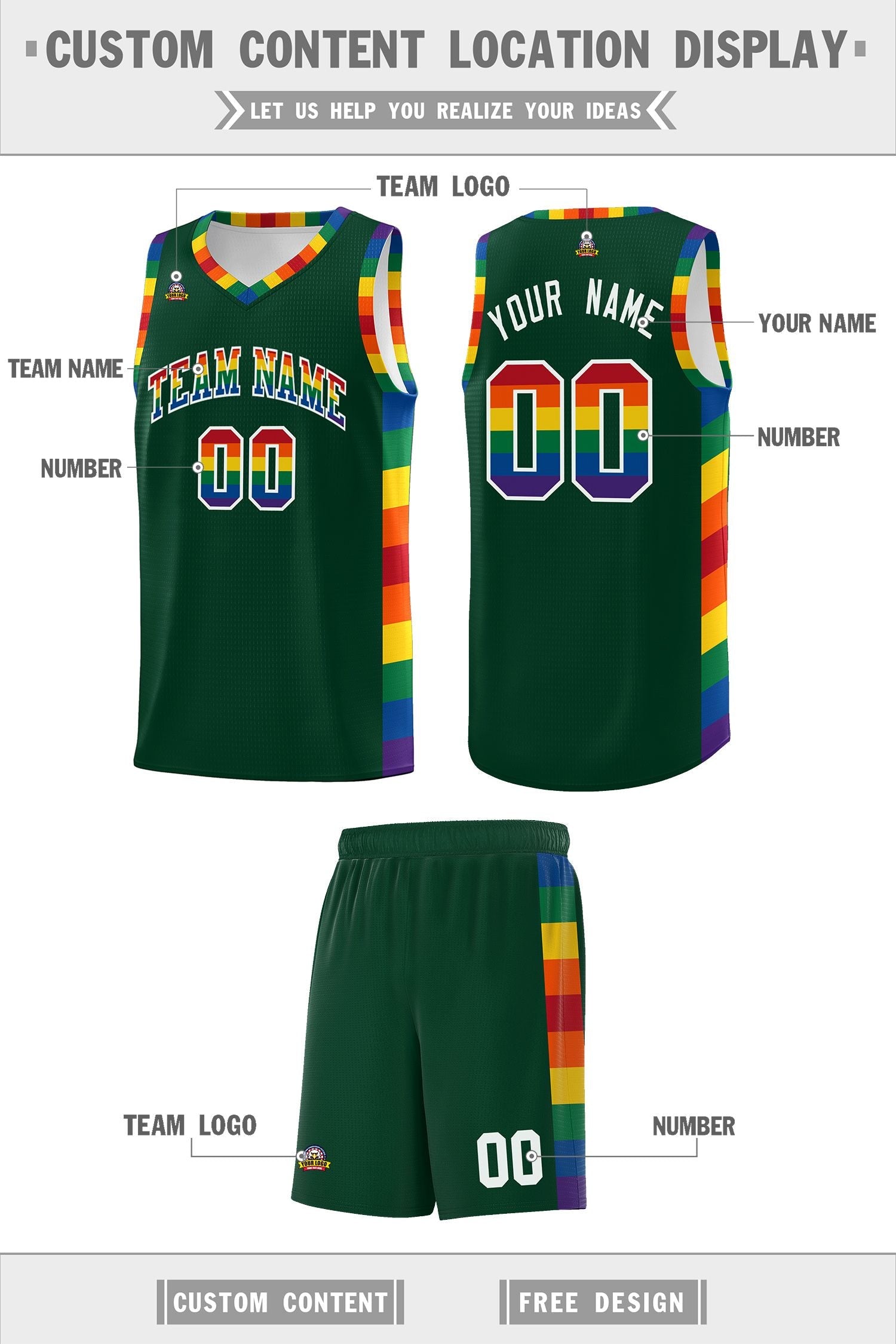 Custom Green LGBT Rainbow For Pride Month Sports Uniform Basketball Jersey