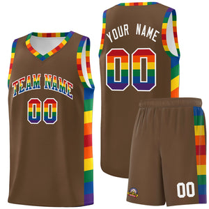 Custom Light Brown LGBT Rainbow For Pride Month Sports Uniform Basketball Jersey