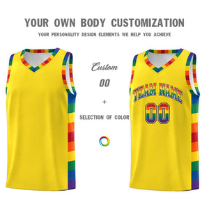 Custom Yellow LGBT Rainbow For Pride Month Sports Uniform Basketball Jersey