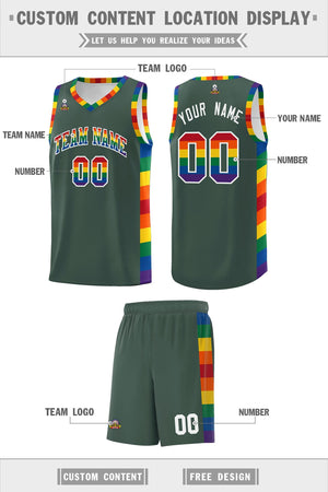 Custom Hunter Green LGBT Rainbow For Pride Month Sports Uniform Basketball Jersey