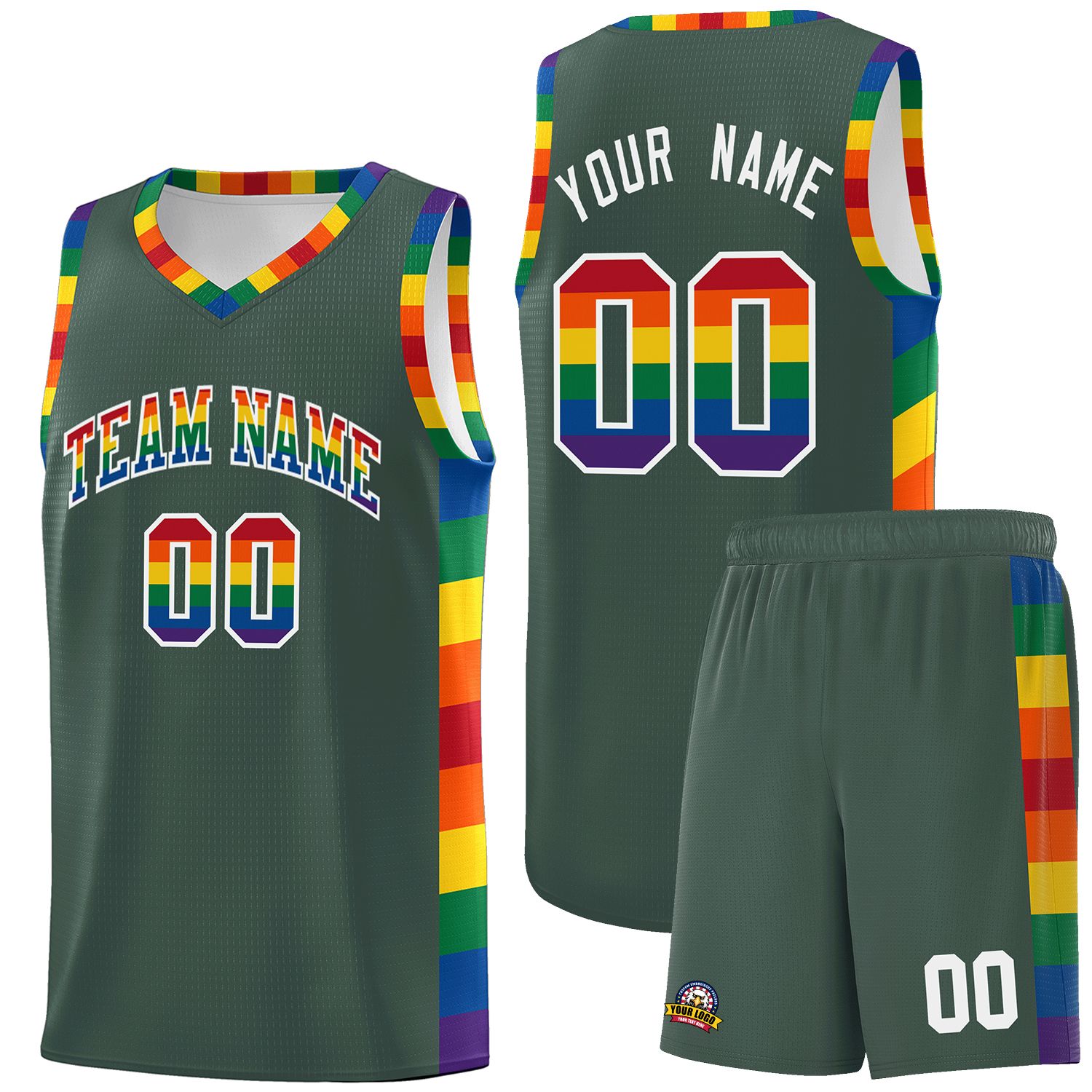 Custom Hunter Green LGBT Rainbow For Pride Month Sports Uniform Basketball Jersey